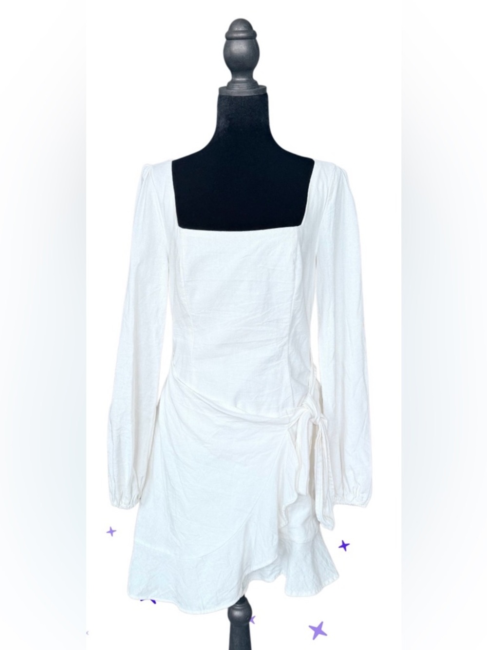 Princess Polly White Long-Sleeve Square Neck Wrap Dress